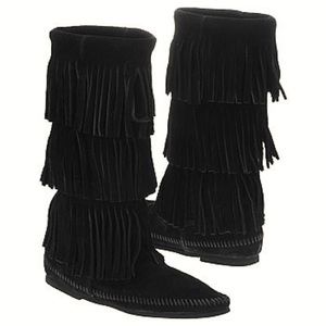 Black Fringe Minnetonka Boots